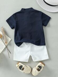 Souflis Souflis 男婴简约立领开衫短袖T恤短裤套装，适合春夏季节、休闲、户外、度假、派对等场合。 - 彩色 - 查看 2