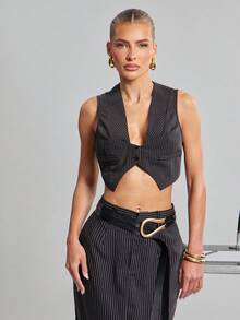 Hauture Women's Sleeveless Striped Tank Top Vest - Black and White - View 5