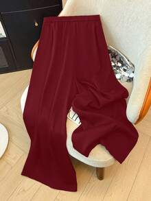 GlowEve CURVE Plus Size Women Solid Color Casual Versatile Commuting Suit Pants - Burgundy - View 2