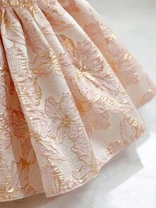 Glamorique Kids 女童碎花花瓣袖连衣裙，饰有蝴蝶结，优雅公主风花童礼服，适合婚礼及其他场合 - 粉色 - 查看 4