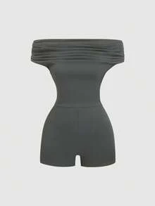 Sweetra Bộ jumpsuit bó sát 3 kiểu mặc: không dây/cổ yếm/vai lệch, co giãn, thoải mái, đa năng. - Màu xám đen - Xem 4