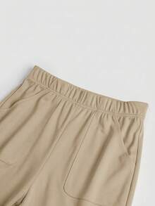 TaskEZ Simple Solid Color V-Neck Short Sleeve T-Shirt With Pockets Paired With Long Pants, Scrub Set - Khaki - View 11