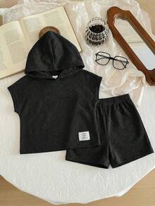 Baby Boy Summer Casual Hooded T-Shirt And Shorts Set - Black - View 4