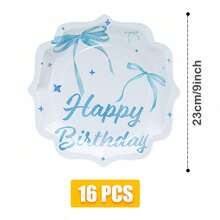 Disposable Plates, Napkins, Paper Cups, And Party Supplies In The Shape Of Blue Bow Petals, Suitable For 16 Guests, Birthdays, Weddings, Themed Parties, Family Picnics, Disposable Plates, And Party Utensils - View 6