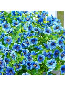 5 Pieces - Simulated Plant Flowers Outdoor Spring And Summer Decorations Fake Silk Colorful Daisies Eucalyptus Realistic Anti-UV Outdoor Home Planting Entrance Courtyard Window Courtyard Decoration Home Garden Entrance Decoration (Blue) - Blue - View 3