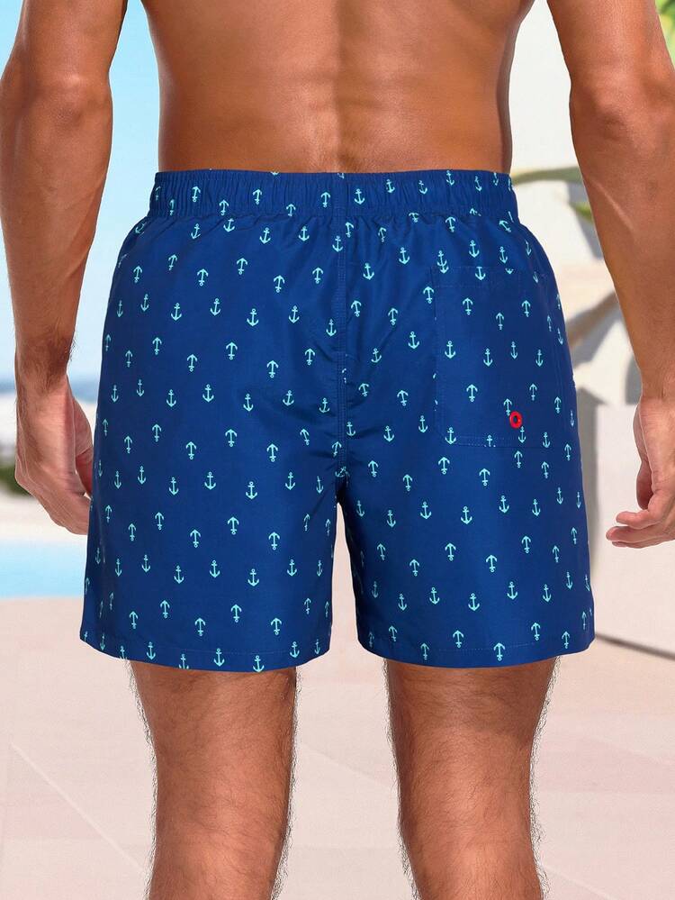 Manfinity KASUA Men's Drawstring Waist Pocket Allover Nautical Anchor Print Casual Beach Shorts - Royal Blue - View 2