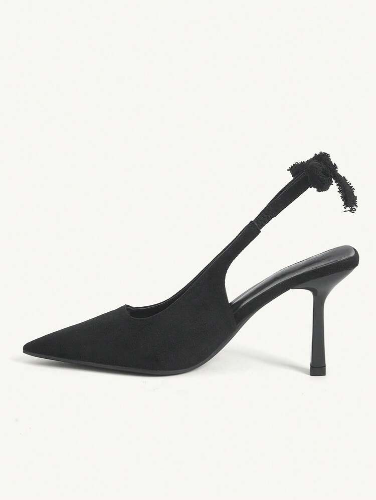 CUCCOO CHICEST Black Velvet Pointed Toe Stiletto Heel Bowknot Ankle Strap Dress Pumps, Suitable For Work And Party