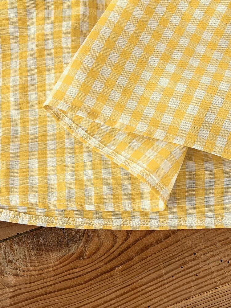 Plus Size Women Plaid Button Design Cap Sleeve Blouse