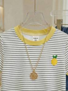 SHEIN Vintaside Kids Áo thun ngắn tay cổ tròn in hình chanh cho bé gái, quần áo trẻ em gái, áo thun bé gái, thích hợp cho mùa xuân/hè, mùa hè, phù hợp cho bé từ 6 tháng đến 3 tuổi. - Nhiều màu - Xem 4