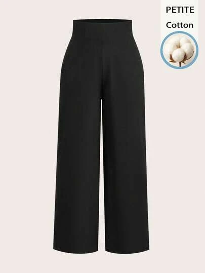SHEIN PETITE Pantaloni in cotone lavato al 100% tessuti, adatti per donne di taglia petite, ideali per primavera ed estate