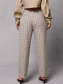 Hauture Fashionable Casual Commuter Retro Plaid Pocket Pants - Apricot - View 4