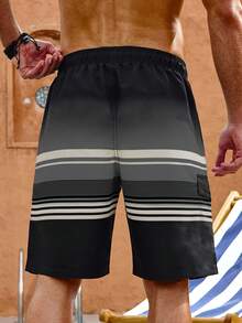 Manfinity KASUA Pantalones cortos de playa casuales con bloques de color y cintura con cordón para hombres de talla grande, vacaciones - Negro - Ver 2