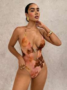 Bộ đồ bơi liền thân DivaQ Bohemian Sexy in họa tiết hoa dâm bụt - màu nâu - Xem 6