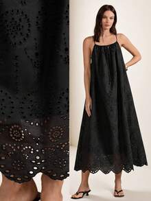 Briarwyn 女士纯色褶皱时尚约会派对长吊带连衣裙 - 黑色 - 查看 1