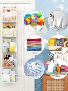 1pc/Hanging Storage Bag/Bag Organizer/Door Storage Bag, Transparent PVC Foldable Multi-Layer Sorting Box, With Hooks, Suitable For Closets, Laundry Rooms, Wardrobes, Bathrooms, Toys, Clothes, Playthings, Snacks, Cosmetics, Etc. Large Capacity Storage Bag/White - White - View 4