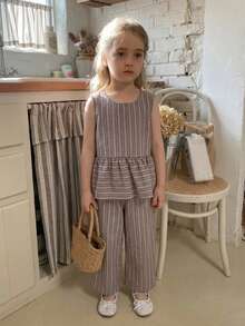 DAZY Baby Mädchen Set bestehend aus Rundhals Shirt und Hose im frischen koreanischen Stil, 2-teilig - Altrosa - Übersicht 4