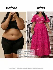 Fleurora 春夏优雅派对婚礼鸡尾酒会音乐会/音乐节玫瑰红编织刺绣V领舞会礼服荷叶袖长款短袖大码连衣裙大码优雅派对纯色花卉蕾丝连衣裙蕾丝长裙女士教堂礼服长裙优雅连衣裙女士正式礼服女士奢华礼服正式礼服女士正式礼服奢华礼服婚礼奢华晚礼服女士优雅连衣裙外出装扮派对礼服 - 玫紅色 - 查看 9