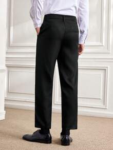 Officeau 男士纯色直筒休闲商务旅行裤，复古风格，适合秋季 - 黑色 - 查看 2