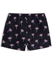 Palasendo 男士全印花休闲抽绳宽松沙滩短裤，带口袋，夏季 - 黑色 - 查看 4