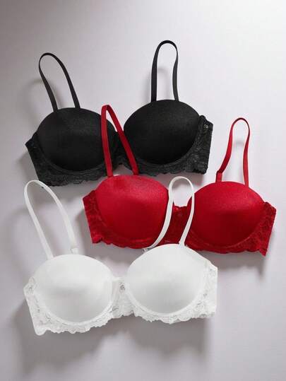 EmpressEnvy 3pcs Contrast Lace Underwire Bra