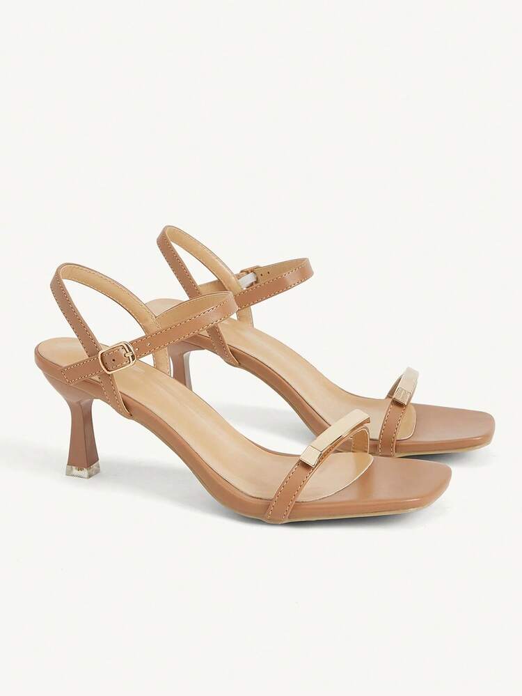 CUCCOO CHICEST Women's Shoes Summer New Brown Square Toe Open-Toed Kitten Heel High Heels Commuter Style High Heels Sandals