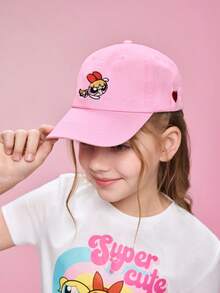 THE POWERPUFF GIRLS X SHEIN 升级版可爱卡通花朵粉色防晒棒球帽，适合儿童、女孩，透气、柔软、舒适，适合旅行和户外活动 - 粉色 - 查看 5
