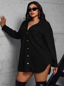 Slaydiva Áo khoác denim không co giãn, thời trang, đa năng, cỡ lớn - màu đen - Xem 5