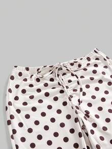 ROMWE Kawaii Quần ống loe nữ đa năng, cạp siêu thấp, có dây rút, họa tiết chấm bi. - Màu be - Xem 3