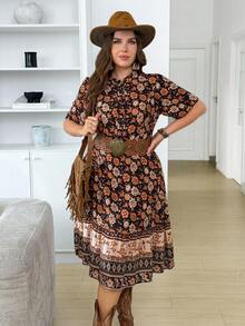 SHEIN LUNE 大码女式碎花短袖休闲连衣裙 - 彩色 - 查看 5