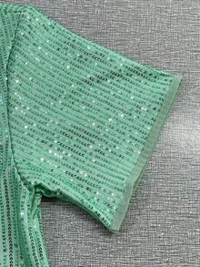 Manfinity AFTRDRK Áo sơ mi nam tay ngắn, kiểu dáng thường ngày, đa năng, phối sequin và nhiều mảnh vải, cài một hàng khuy. - Màu xanh Bạc hà - Xem 6