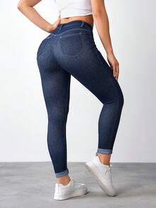 SHEIN FlexDen Women's High Waist Skinny Casual Versatile Jeans - Blue - View 5