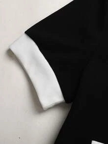 SHEIN Bộ đồ thể thao cho nữ tuổi teen, kiểu dáng thường ngày nhưng vẫn thanh lịch, thích hợp đi học. Áo và quần ống đứng phối màu đen trắng tương phản, gồm áo và quần ống đứng. - Đen và trắng - Xem 6