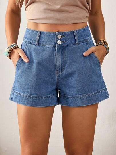 EMERY ROSE Damen einfarbige minimalistische Lässig Denim Shorts