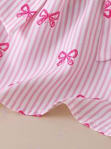 SHEIN Elladie kids 女童粉色条纹领泡泡袖连衣裙，后背蝴蝶结装饰，可爱蝴蝶结印花公主裙，适合夏季假期旅行 - 粉色 - 查看 7