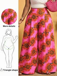 Truni 大码女式宽松彩色印花休闲阔腿裤，适合春夏度假、休闲约会穿着 - 彩色 - 查看 3