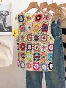 Selianne 女士休闲可爱假日彩色多巴胺手工钩针编织开衫，适合夏季度假派对俱乐部约会音乐节乡村音乐会 - 彩色 - 查看 2