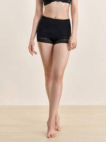 1件装女士无缝高腰塑身内裤，蕾丝收腹提臀塑形瘦身内衣 - 黑色 - 查看 7