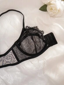 Bare Chapter 2pcs Women Leopard Print Lace Patchwork Front Closure Wireless Thin Cup Comfortable Lingerie Set - Multicolor - View 4