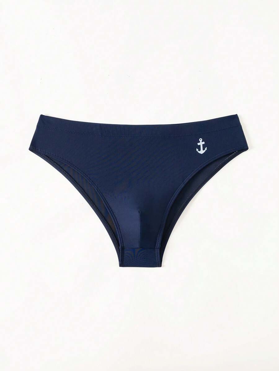 Manfinity KASUA 男士锚图案弹力腰泳裤 - 藍色 - 查看 1