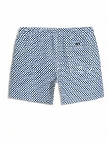CoralVoy Men's Allover Print Drawstring Waist Beach Shorts, Holiday - Navy Blue - View 5