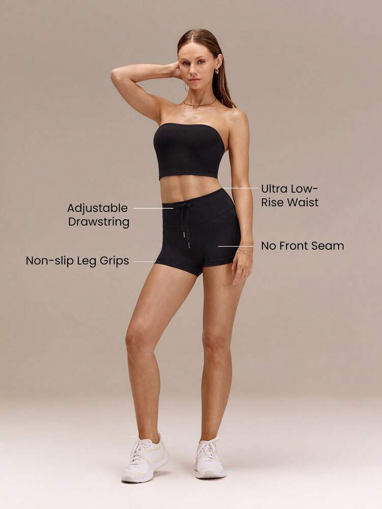 2.5" Pantalones cortos de cintura con cordón ultra baja y antideslizante FeatherFit™ Sunrise Stretch para yoga, pilates, estudio y uso casual diario