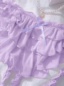 Quần lót nữ gợi cảm ngọt ngào, dễ thương, viền bèo nhún, viền bánh nhiều lớp, viền bèo nhún, nhún bèo, hở đáy - Màu tím - Xem 3