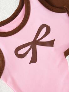 SHEIN Playful Pals 女童春季休闲户外运动罗纹面料爱心印花无袖背心搭配松紧腰宽松舒适长裤两件套 - 彩色 - 查看 4