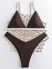 Swim Mod Set Pakaian Renang Wanita Musim Panas Motif Patchwork Model Halter Tie Bikini Seksi dan Celana Dalam Segitiga - MultiWarna - View 2