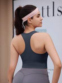 SHEIN 女士纯色休闲百搭日常运动文胸 - 灰色 - 查看 6