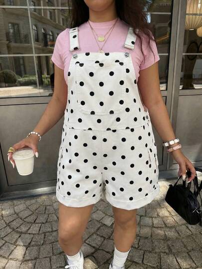 Dripcurv Bộ jumpsuit màu xanh dương phong cách retro dành cho nữ cỡ lớn, quần yếm denim ngắn kiểu đường phố, trang phục đón năm mới.