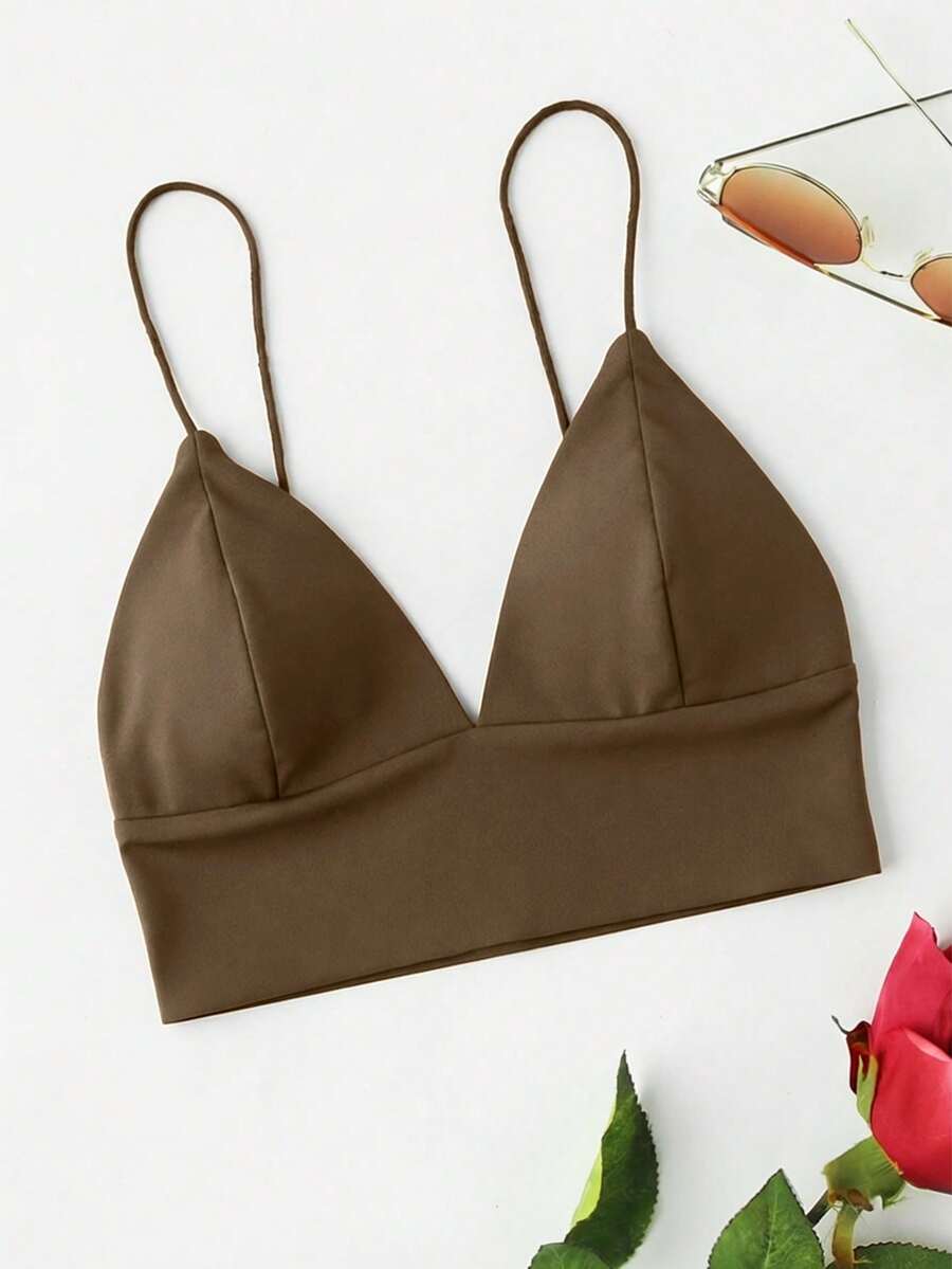 ROMWE Women's Solid Color Casual Versatile Daily Wear Camisole Top - Khaki - View 1