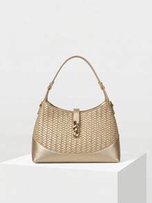 MOTF PREMIUM LADIES EXQUISITE WOVEN BENDING PU HANDBAG - Gold - View 3