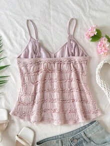 少女粉色纹理吊带背心，休闲日常时尚百搭甜美可爱亲子装，适合外出露营 - 粉色 - 查看 2