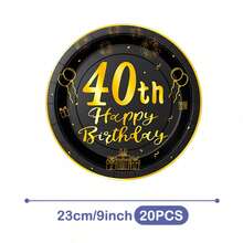 Platos, servilletas y vasos desechables conmemorativos del 40 cumpleaños en negro y dorado, sirve para 20 invitados. Este conjunto de fiesta desechable (que incluye platos, servilletas y vasos) es perfecto para fiestas de cumpleaños, bodas y picnics familiares. - Ver 8